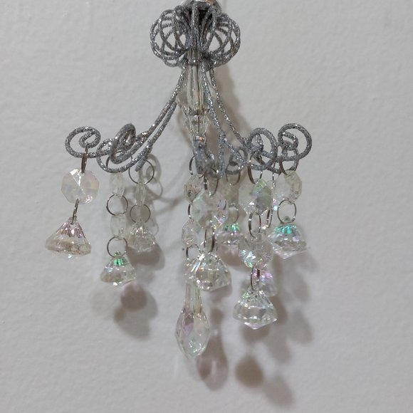 Cute Little Silver Glitter Chandelier Ornament Festive Cute or For Any Decor - Picture 2 of 5